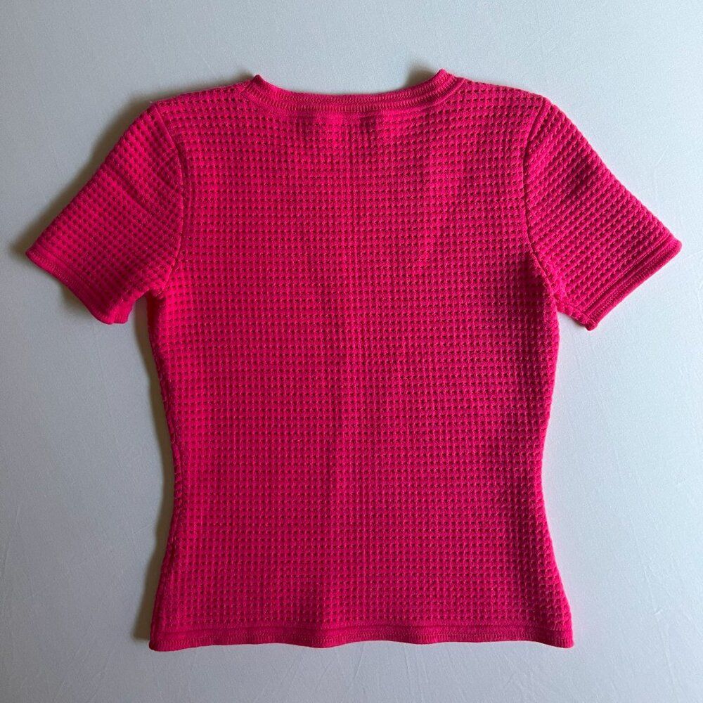 MILLY Hot Pink Fuchsia Perforated Sweater Cotton Knit Shirt Blouse - Picture 3 of 3